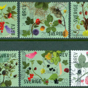 F 3016-3021 Bland bär och blad, 6 ol stpl