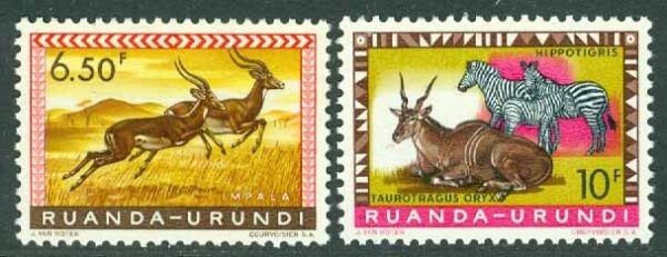 Ruanda-Urundi - M  170, 172 Djur, Impala, elandantilop, 2 ol **