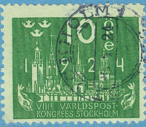 F  197cxz Världspostkongressen 10 öre, vm våglinjer + KPV, bra tandn.