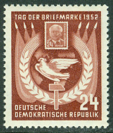 DDR – M  319 Frimärkets Dag, fredsduva, hammare mm, 1 kpl *