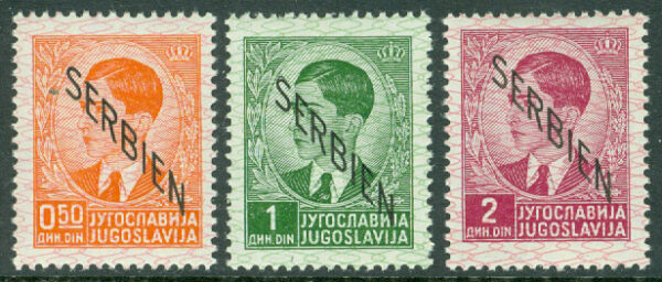 Serbien - Tysk besittning - M    2-3, 5 Kung Peter II, påtryck Serbien, 3 ol **