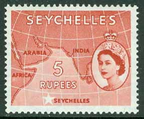 Seychellerna – M  187 Elisabeth II, kartbild, 5 R **