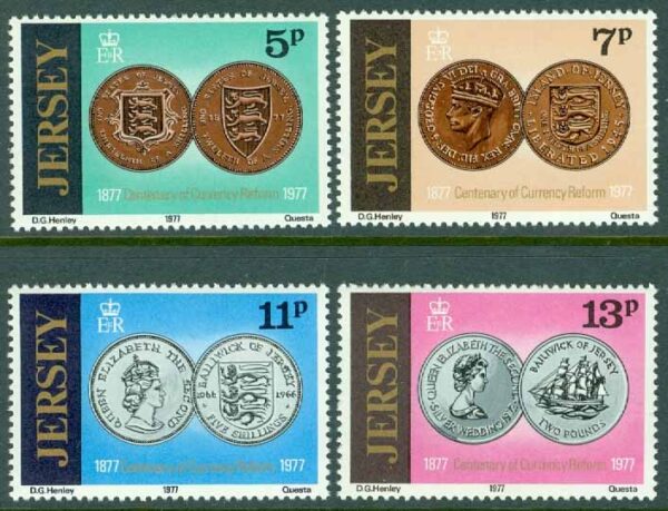 Jersey - M  160-163 Valutareformen på Jersey 100 år, 4 kpl **