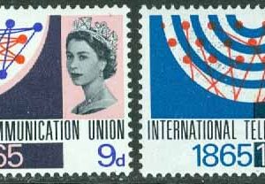 England – M  406-407 x Int. Teleunionen ITU 100 år, 2 kpl **