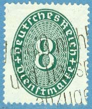 Deutsches Reich – M Tj  116 X Tjänstefrimärke siffra i oval, 8 Pf stpl