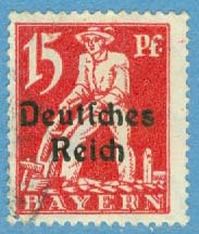 Deutsches Reich – M  121 Påtryck på Bayern 15 Pf stpl