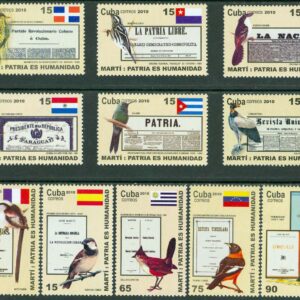Kuba – M 5400–5405, 5407-5411 Skrifter av Jose Marti, fåglar, 11 ol **, kht