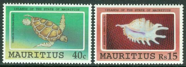 Mauritius - M 734, 737 Fauna, Soppsköldpadda, snäcka, 2 ol **