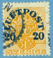 F 137 Luftpost 20 öre på 2 öre gulorange