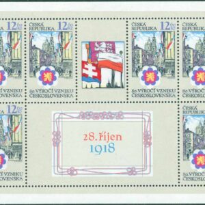 Tjeckien – M  196 Tjeckoslovakiens grundande 80 år, miniark ** REA! Läs mer!