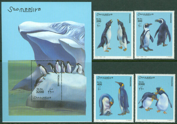 Somalia - M  868-871 + Bl 77 Pingviner, 4 kpl + block **