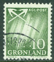 Grönland – F   49 Norrsken, 10 öre mörkgrön stpl