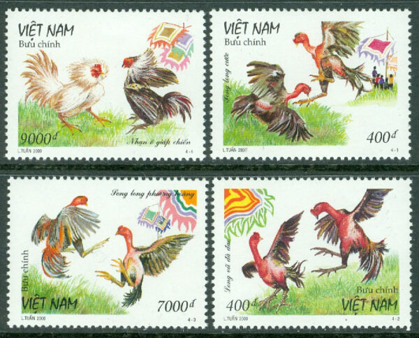 Vietnam - M 3045-3048 Fåglar - Tuppkamper, 4 kpl **