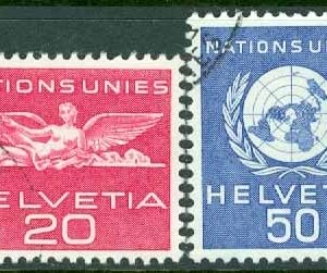 Schweiz – ONU – M   28, 30 Plastik och FN-emblem, 2 ol stpl