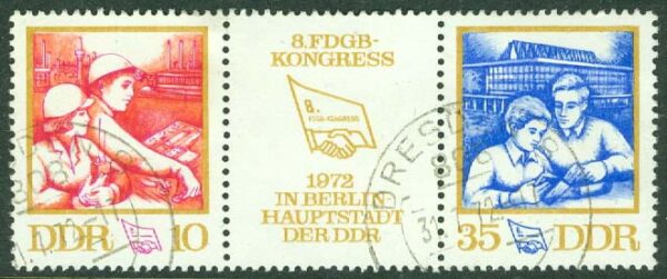 DDR - M 1761-1762 De fria tyska fackförbundens kongress, 3-strip kpl stpl