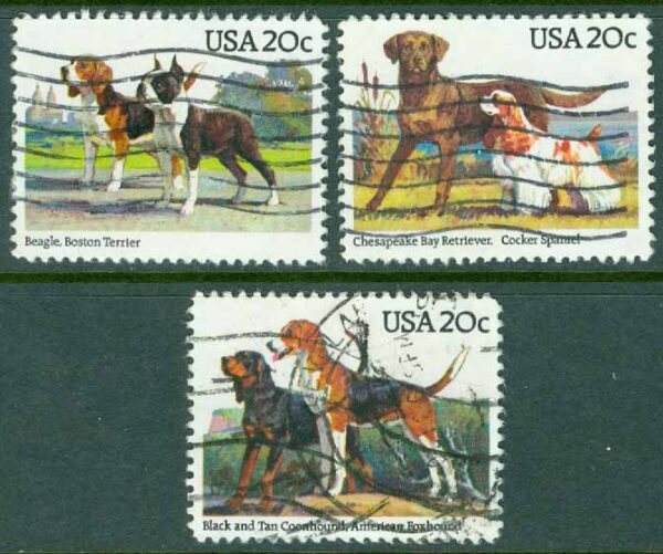 USA - M 1708-1709, 1711 Hundar, bl.a. Beagle, 3 ol stpl