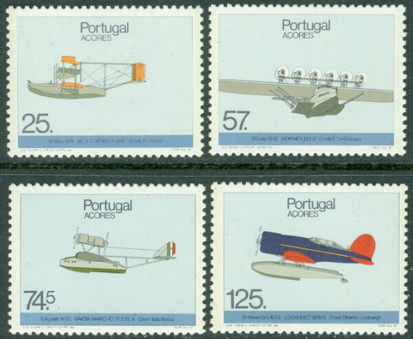 Azorerna - M  386-389 A Luftfartens historia, flygplan bl.a. Dornier DO X, 4 kpl **
