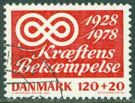 Danmark – F  697 Landsföreningen för cancerns bekämpande 50 år, 1 kpl stpl