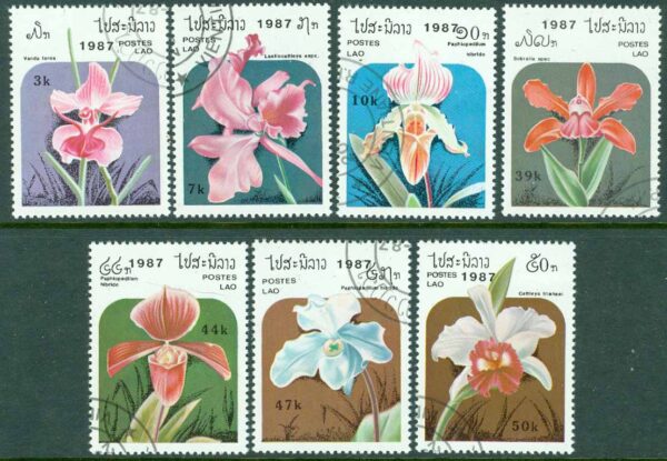 Laos - M 1018-1024 Orkidéer, 7 kpl stpl