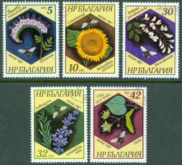 Bulgarien - M 3582-3586 Blommor och bin, 5 ol stpl