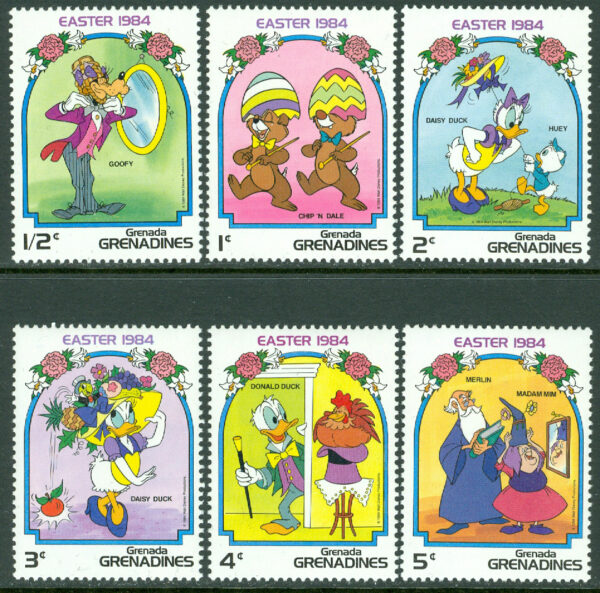 Grenada Grenadines - M  590-595 Disneyfigurer firar påsk 1984, 6 ol**