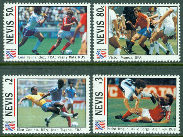 Nevis - M  771-772, 774-775 VM i fotboll i USA 1994, 4 ol **