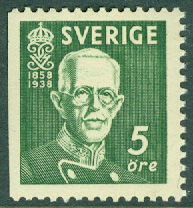 Sverige – F  266Bv Gustaf V 80 år, 5 öre 3 sid **