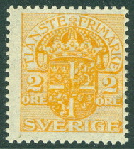 Sverige – F Tj 41 Lilla tjänste vm våglinjer 2 öre gul **