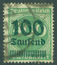 Deutsches Reich – M  290 Påtryck 100 Tsd på 400 M stpl