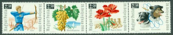 Ungern - M 2271-2274 Frimärkets Dag 1966, bl.a. blommor, 4-strip kpl **