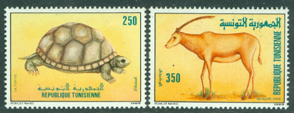 Tunisien - M 1194-1195 Sköldpadda, oryxantilop, 2 kpl **