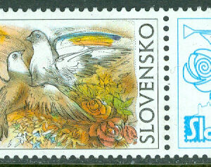 Slovakien – M  430 Zf Hälsningsfrimärke, duvor, 1 kpl + bihang kpl **
