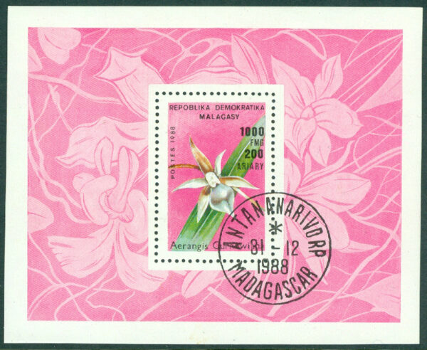 Madagaskar - M BL 104 Blommor, orkidéer, block stpl