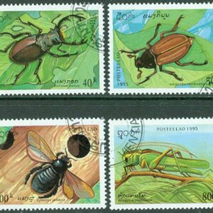 Laos – M 1481-1484 Insekter – Skalbaggar & Grön vårtbitare, 4 kpl stpl