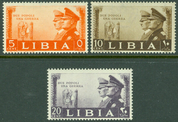 Italienska Libyen - M  116-118 Tysk-Italienskt vapenbrödraskap, Hitler och Mussolini, 3 ol **