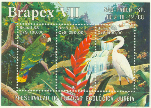 Brasilien - M BL  76 Frim.utst. BRAPEX 88, fåglar, block kpl **
