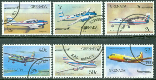 Grenada - M  783-788 Flygplan bla Beech Twin Bonanza, 6 kpl stpl