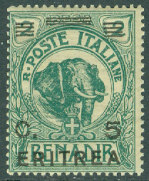 Italienska Eritrea – M   58 Elefant, påtryck ERITREA 5 C **