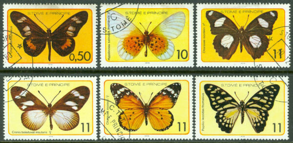 S. Tomé E Principe - M  561-566 Fjärilar, 6 kpl stpl