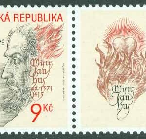 Tjeckien – M  328Zf Jan Hus, teolog och reformator, 1 kpl + Zf ** Komplett postfrisk utgåva