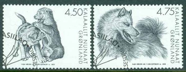 Grönland - F  391-392 Den grönländska hunden, 2 ol stpl