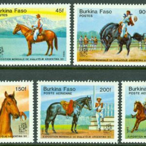 Burkina Faso – M 1035-1040 Hästar, Int. frim.utst. ARGENTINA 85, 7 kpl **