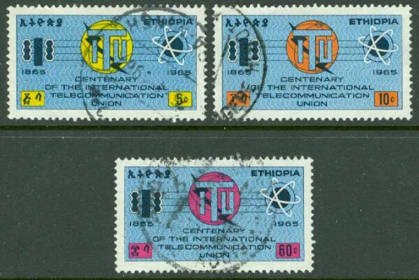 Etiopien - M  500-502 Int.teleunionen ITU 100 år, 3 kpl stpl