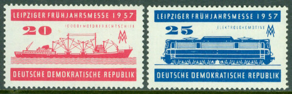 DDR - M  559-560 Vårmässan i Leipzig 1957, fartyg, ellok, 2 kpl **
