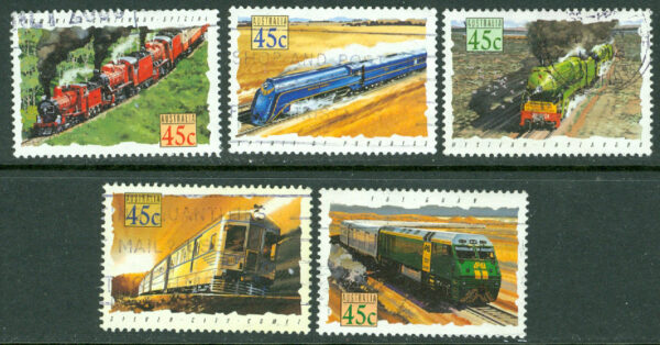 Australien - M 1348-1351, 1353 Tåg bla Silver City Komet, 5 ol stpl
