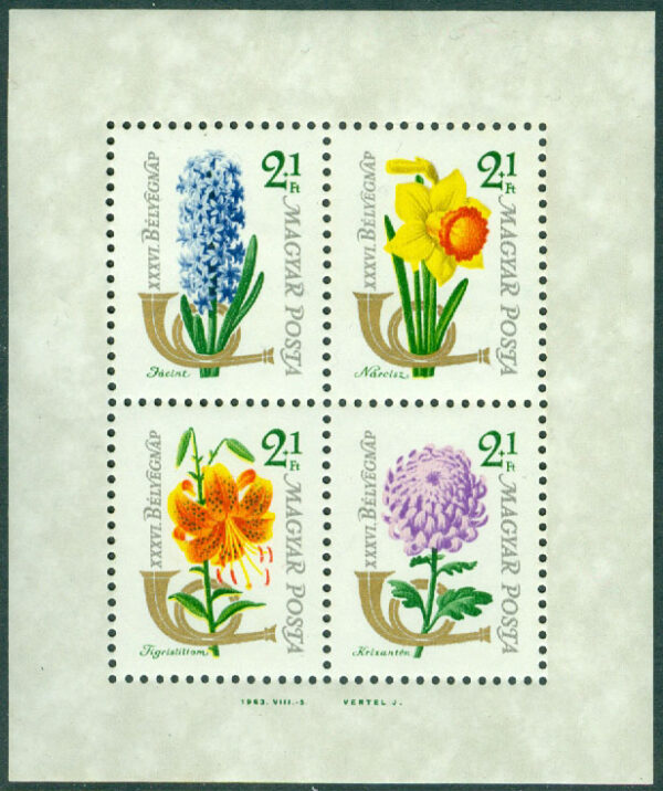Ungern - M BL  39 A Frimärkets Dag 1963, blommor. Block kpl **