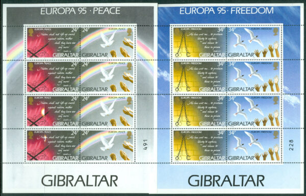 Gibraltar - M  710-713 Europa 1995. Fred och frihet. 2 miniark kpl **