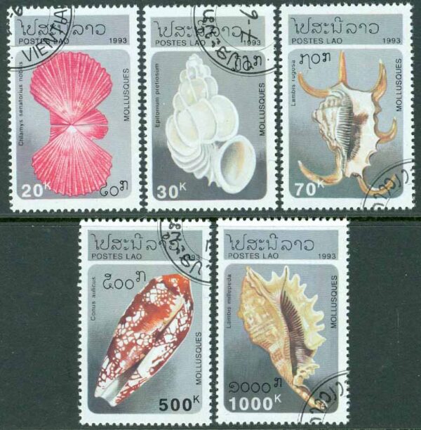 Laos - M 1358-1362 Musslor och snäckor, 5 kpl stpl