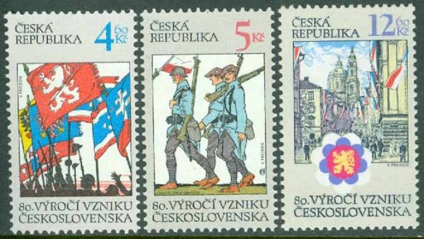 Tjeckien - M  194-196 Tjeckoslovakiens grundande 80 år, 3 kpl **