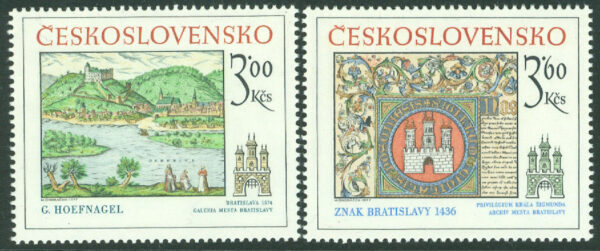 Tjeckoslovakien - M 2418-2419 Historiska motiv från Pressburg (Bratislava), 2 kpl **